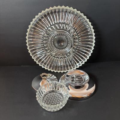 LOT 195: MCM Lazy Susans (1 Kromex), Bronze & Porcelain Fruit Knives, Germany, Antique Nutcracker & More