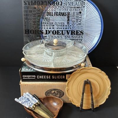 LOT 195: MCM Lazy Susans (1 Kromex), Bronze & Porcelain Fruit Knives, Germany, Antique Nutcracker & More