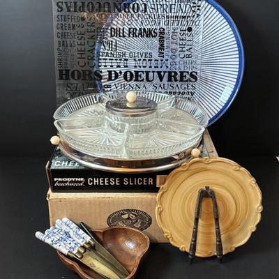 LOT 195: MCM Lazy Susans (1 Kromex), Bronze & Porcelain Fruit Knives, Germany, Antique Nutcracker & More