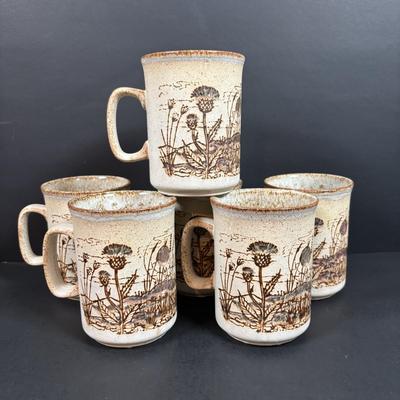LOT 198: Stangl Two-Tier Pottery Tib-Bit Tray, Stangl Pottery Amber Glo Serving Tray w/Handle, Dunoon Stoneware Mugs, Holt Howard Sugar...