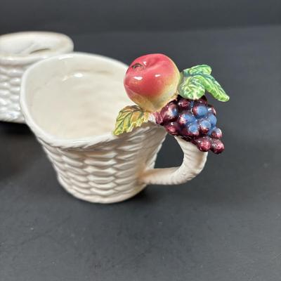 LOT 198: Stangl Two-Tier Pottery Tib-Bit Tray, Stangl Pottery Amber Glo Serving Tray w/Handle, Dunoon Stoneware Mugs, Holt Howard Sugar...
