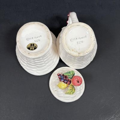 LOT 198: Stangl Two-Tier Pottery Tib-Bit Tray, Stangl Pottery Amber Glo Serving Tray w/Handle, Dunoon Stoneware Mugs, Holt Howard Sugar...
