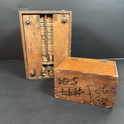 LOT 200: Wooden Recipe Holders, Dundee Marmalade Crock & Others, Strawbridge & Clothier Knife Set made by Sheffield England,...