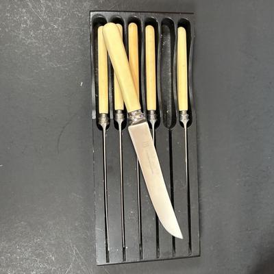 LOT 200: Wooden Recipe Holders, Dundee Marmalade Crock & Others, Strawbridge & Clothier Knife Set made by Sheffield England,...