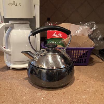 LOT 204: Breakfast Time: Villaware Waffle Iron, Gevalia Coffee Maker (KA-865MW) w/NIP Filters, Copco Tea Pot