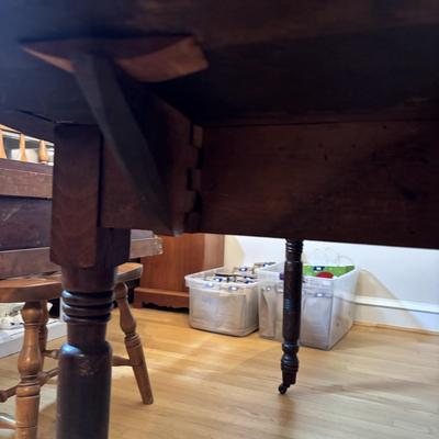 LOT 501: Antique Drop Leaf Table w/4 Extensions in Crate, Center Support Leg and Two S. Bent & Bros Colonial Chairs