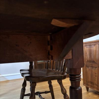 LOT 501: Antique Drop Leaf Table w/4 Extensions in Crate, Center Support Leg and Two S. Bent & Bros Colonial Chairs