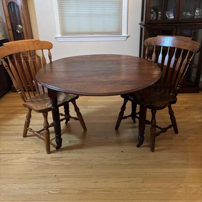 LOT 501: Antique Drop Leaf Table w/4 Extensions in Crate, Center Support Leg and Two S. Bent & Bros Colonial Chairs