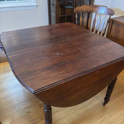 LOT 501: Antique Drop Leaf Table w/4 Extensions in Crate, Center Support Leg and Two S. Bent & Bros Colonial Chairs