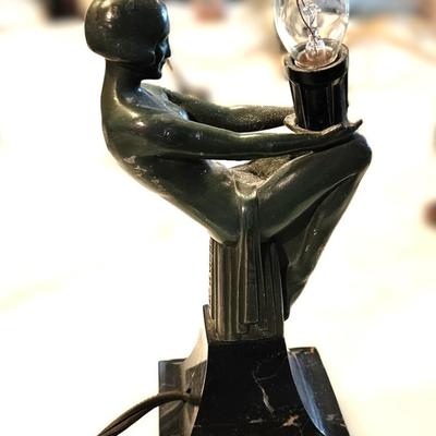 Rare Max Le Verrier French Art Deco Bronze Night Lamp, 6 1/2 H