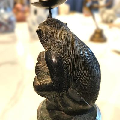 Rare Mid Century Monkey Form Bronze Candlestick Holder, 8H