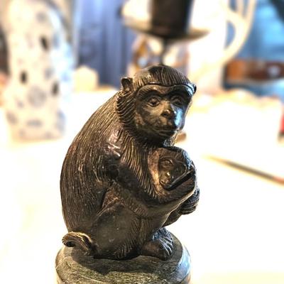 Rare Mid Century Monkey Form Bronze Candlestick Holder, 8H