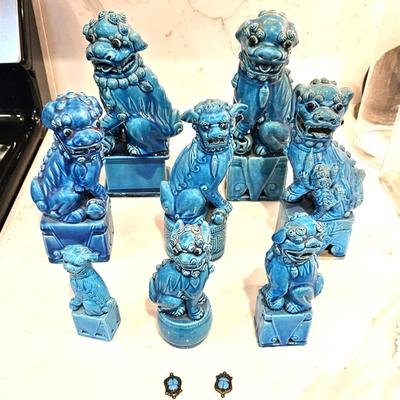 10 Piece Vintage Chinese Glazed Turquoise FOO DOG Lot, Various Sizes, No Pairs, 5H to 10H