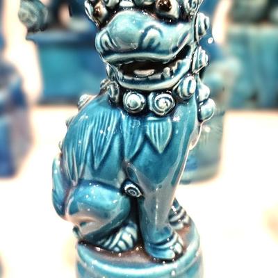 10 Piece Vintage Chinese Glazed Turquoise FOO DOG Lot, Various Sizes, No Pairs, 5H to 10H