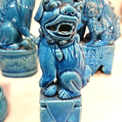 10 Piece Vintage Chinese Glazed Turquoise FOO DOG Lot, Various Sizes, No Pairs, 5H to 10H