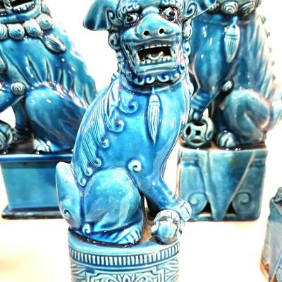 10 Piece Vintage Chinese Glazed Turquoise FOO DOG Lot, Various Sizes, No Pairs, 5H to 10H