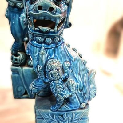 10 Piece Vintage Chinese Glazed Turquoise FOO DOG Lot, Various Sizes, No Pairs, 5H to 10H