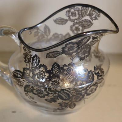 Vintage Glass Pitcher with Silver Detail