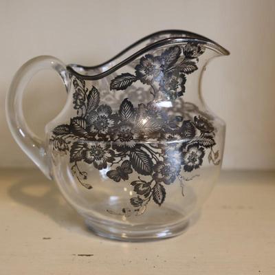 Vintage Glass Pitcher with Silver Detail