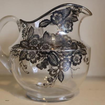 Vintage Glass Pitcher with Silver Detail