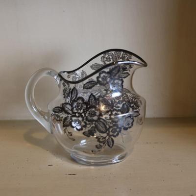 Vintage Glass Pitcher with Silver Detail