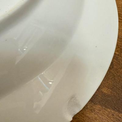 Sale Photo Thumbnail #191: In good condition with 1 piece chipped on underside.
8 dinner plates, 8 luncheon plates, 8 soup bows (1chipped on underside), 8 saucers, 8 cups, 1 coffee pot, 1 serving platter, 1 serving bowl, 1 sugar bowl (no creamer), 1 set of salt & pepper shakers.