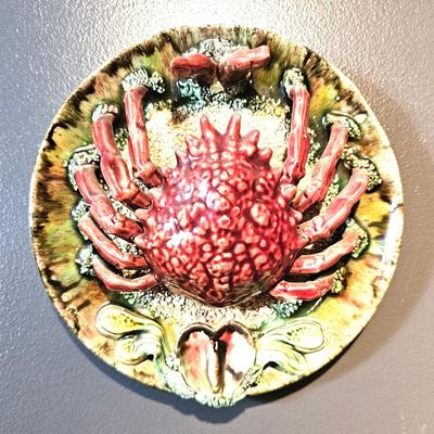 10' Rare Antique Portuguese Palissy Style Majolica Crab Plate