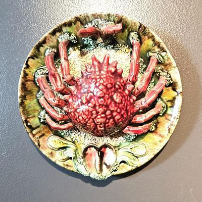 10' Rare Antique Portuguese Palissy Style Majolica Crab Plate