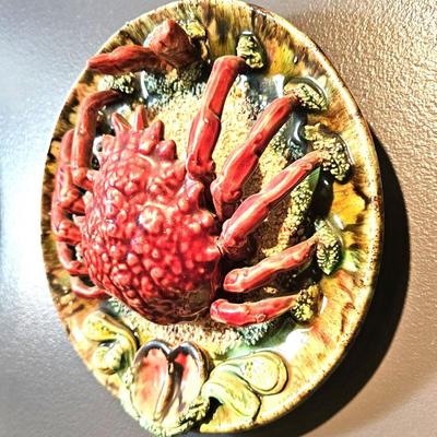 10' Rare Antique Portuguese Palissy Style Majolica Crab Plate