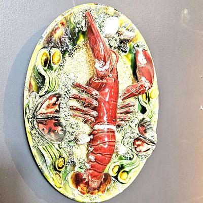 13' Rare Antique Palissy Style Majolica Portugal Lobster Plate