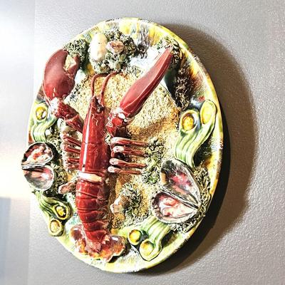 13' Rare Antique Palissy Style Majolica Portugal Lobster Plate