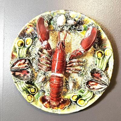 13' Rare Antique Palissy Style Majolica Portugal Lobster Plate