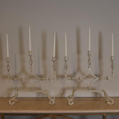 Pair of Wrought Iron 3-Arm Candelabras