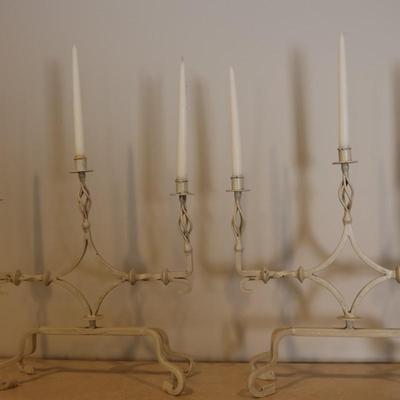 Pair of Wrought Iron 3-Arm Candelabras