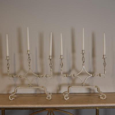 Pair of Wrought Iron 3-Arm Candelabras