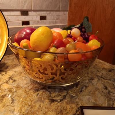 CUTCO STEAK KNIVES, FAUX FRUIT IN A GLASS BOWL AND MORE