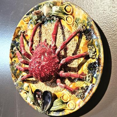 13' Rare Antique Palissy Style Majolica Portugal Crab Plate