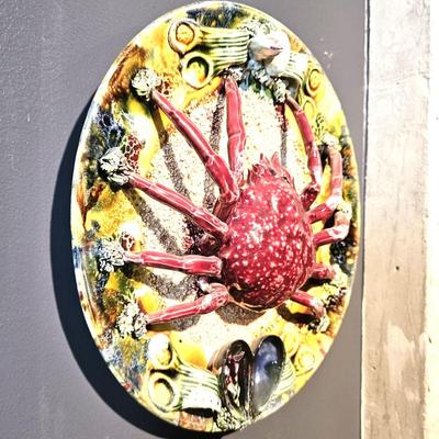 13' Rare Antique Palissy Style Majolica Portugal Crab Plate