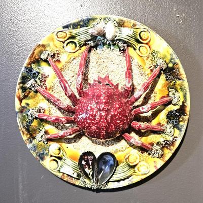13' Rare Antique Palissy Style Majolica Portugal Crab Plate