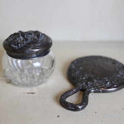 Sterling Glass Dresser Jar and Mirror