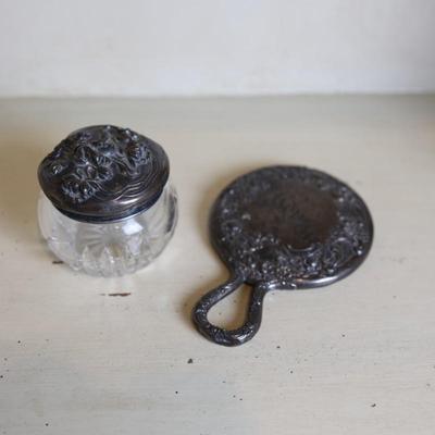 Sterling Glass Dresser Jar and Mirror