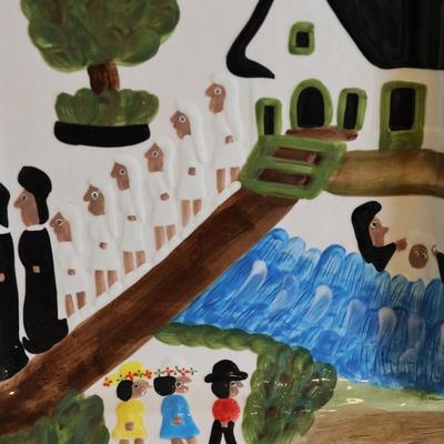 Clementine Hunter's "Baptism on the Cane River" Painted Platter