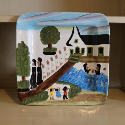 Clementine Hunter's "Baptism on the Cane River" Painted Platter