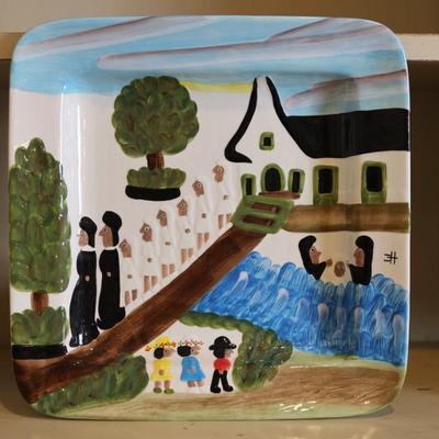 Clementine Hunter's "Baptism on the Cane River" Painted Platter
