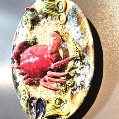 13' Rare Antique Palissy Style Majolica Portugal Crab Plate