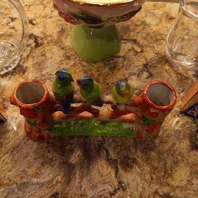 PORCELAIN COMPOTE, JAPANESE BIRD VASE, SHAKERS AND MORE