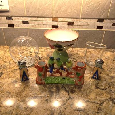 PORCELAIN COMPOTE, JAPANESE BIRD VASE, SHAKERS AND MORE