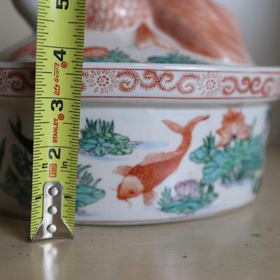 Vintage Koi Fish Casserole Oval Baking Dish with Lid