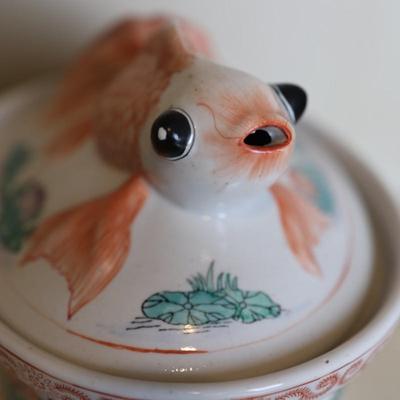 Vintage Koi Fish Casserole Oval Baking Dish with Lid