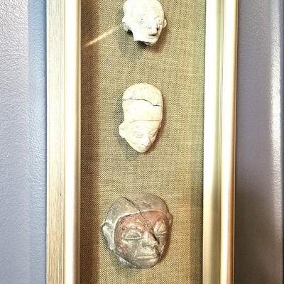 Framed Set of 3 Tribal Style Heads, 15 x 7